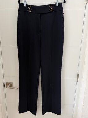 NWT Calvin Klein Navy Gold Button Sailor Waist Wide Leg Dress Pants Trousers 12